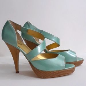 Bijou New York sea foam green open toe heels size 7 1/2